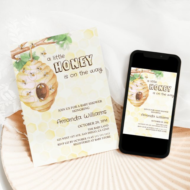 Convites Chá de Bebê Little Honey Sem Gênero Específico (Criador carregado)