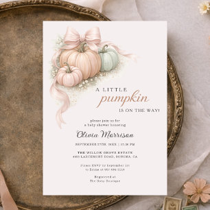 Convites Chá de Bebê Little Pumpkin com Laço Rosa