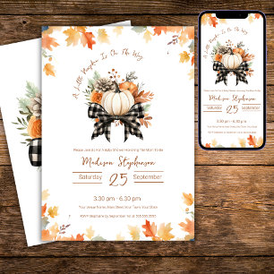 Convites Chá de Bebê Little Pumpkin Floral e Xadrez de Búfa