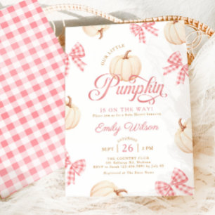 Convites Chá de Bebê Little Pumpkin Pink Bows Gingham