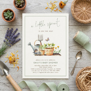 Convites Chá de Bebê Little Sprout Border Sage Gingham 