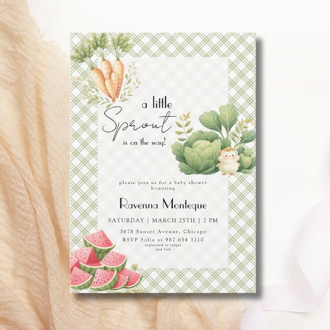 Convites Chá de Bebê Little Sprout Green Gingham (Criador carregado)