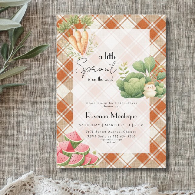 Convites Chá de Bebê Little Sprout Purple Gingham (Criador carregado)