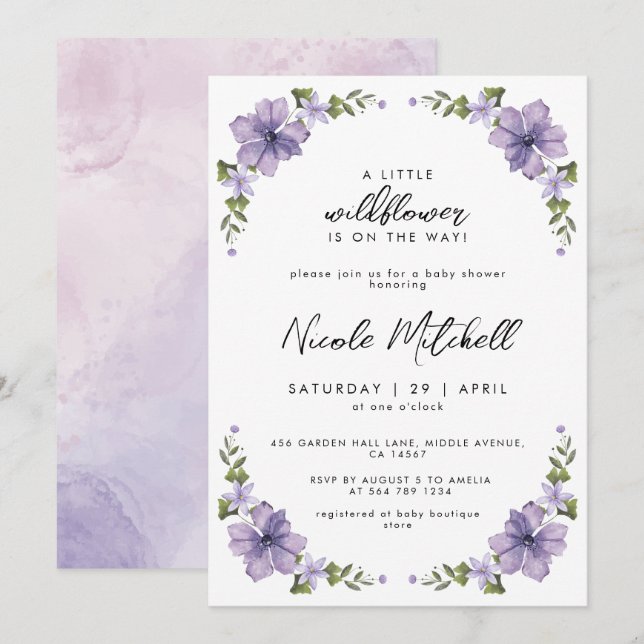 Convites Chá de Bebê Little Wildflower a Caminho (Frente/Verso)