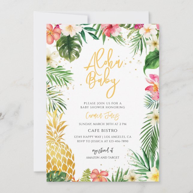 Convites Chá de Bebê Luau de Abacaxi Tropical (Frente)