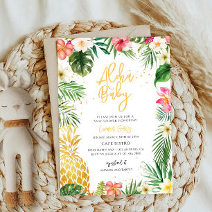 Convites Chá de Bebê Luau de Abacaxi Tropical