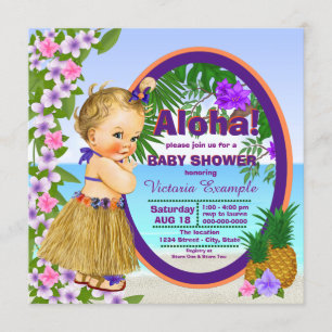 Convites Chá de Bebê Luau Hula Girl Havaiano Tropical