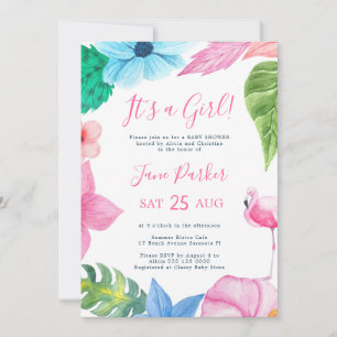 Convites Chá de bebê Luau tropical floral é uma menina