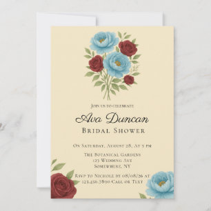 Convites Chá de Bebê Lyrial Blue Peony & Red Roses