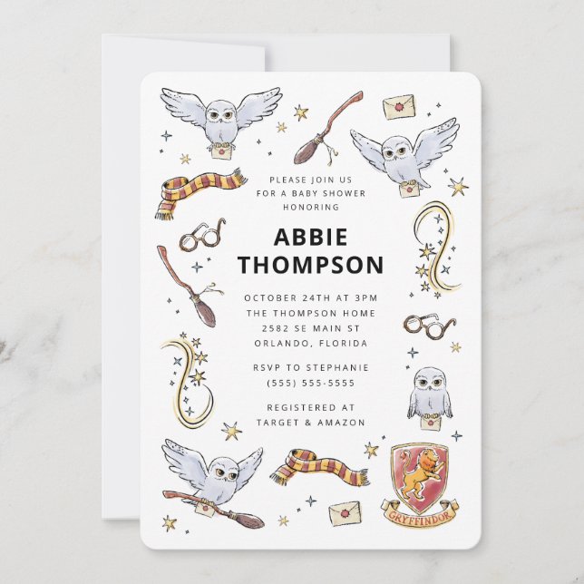 Convites Chá de Bebê Mágico da Hedwig (Frente)