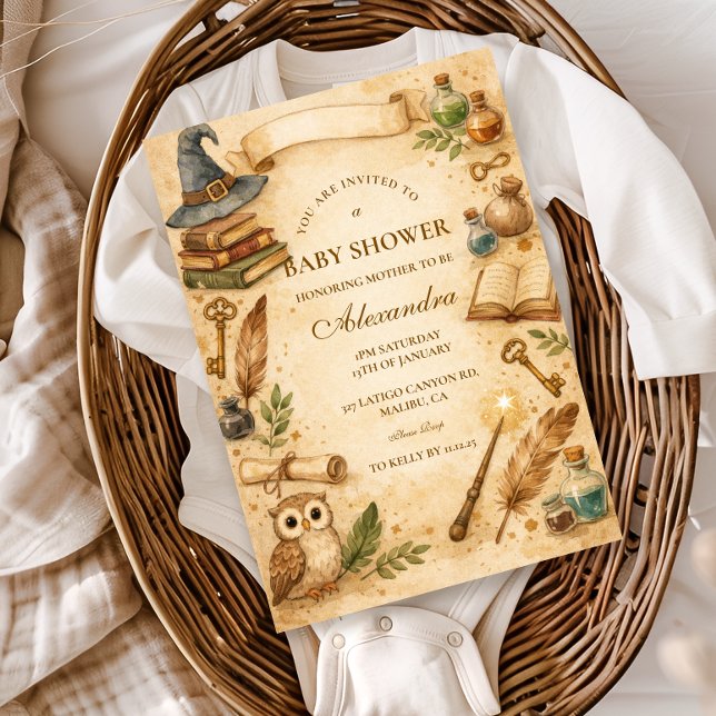 Convites Chá de Bebê Mágico do Livro de Feitiços do Mágico (Criador carregado)