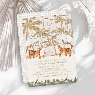 Convites Chá de Bebê Mahjong Beige Chinoiserie Tigres