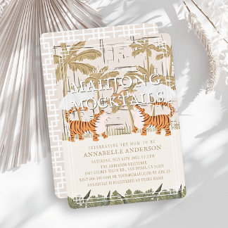 Convites Chá de Bebê Mahjong Beige Chinoiserie Tigres