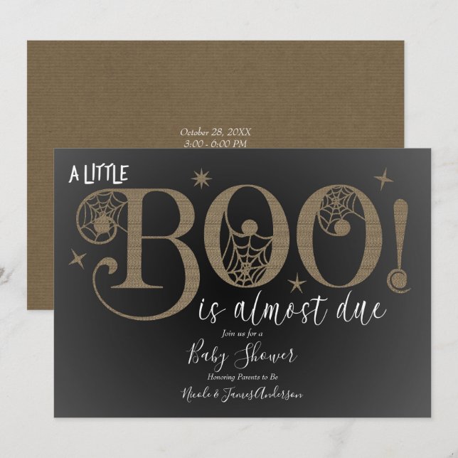 Convites Chá de Bebê Marrom Rústico Elegante BOO (Frente/Verso)