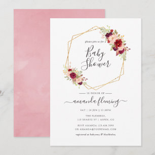 Convites Chá de Bebê Marsala e Blush Boho Geométrico