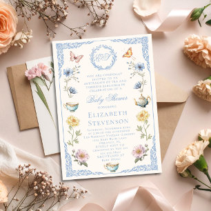 Convites Chá de Bebê Masculino com Tema Floral Regency de F