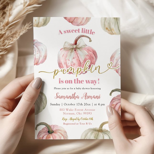 Convites Chá de Bebê Menina Abóbora Rosa Pastel (Criador carregado)