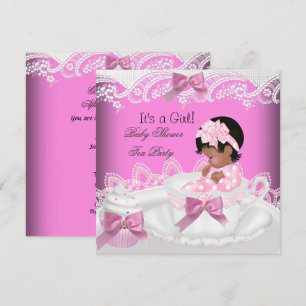Convites Chá de Bebê Menina Afro-Americana Rosa Bebê Xícara
