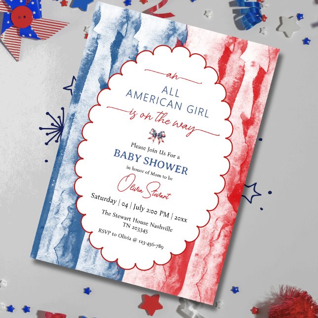 Convites Chá de Bebê Menina Americana 4 de Julho (Criador carregado)
