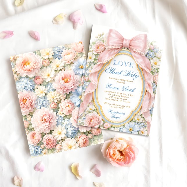 Convites Chá de Bebê Menina Arco Rosa Floral Love Shack (Criador carregado)