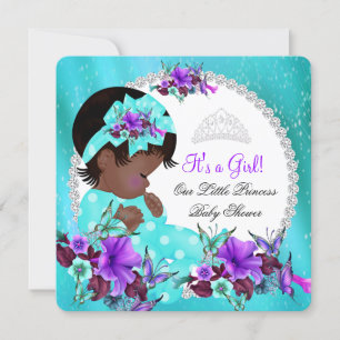 Convites Chá de Bebê Menina Azul Turquesa Roxo Floral