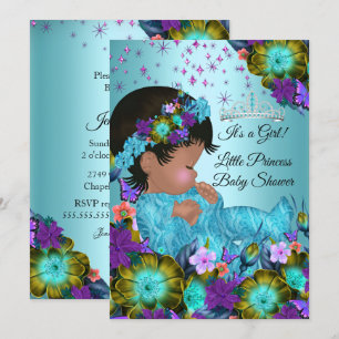 Convites Chá de Bebê Menina Azul Turquesa Roxo Floral Étnic
