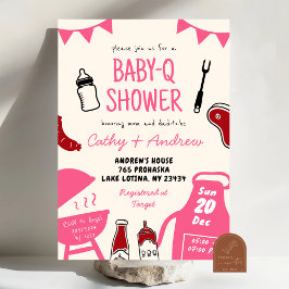 Convites Chá de Bebê Menina BaByQ Desenho à Mão Minimalista