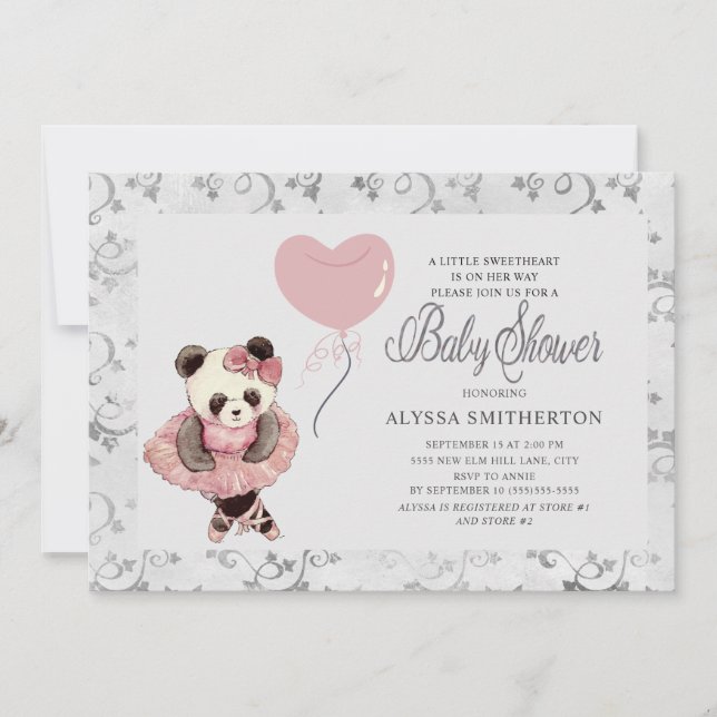 Convites Chá de Bebê Menina Bailarina Urso Panda Fofo (Frente)