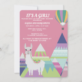 Convites Chá de Bebê Menina Balão Alpaca Rosa