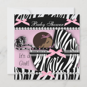 Convites Chá de Bebê Menina Bebê Fofo Estampa de Zebra Rosa