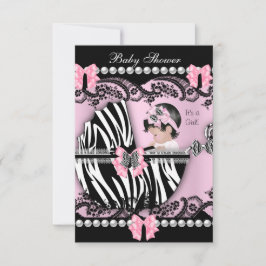 Convites Chá de Bebê Menina Bebê Fofo Zebra Rosa Renda
