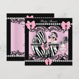 Convites Chá de Bebê Menina Bebê Fofo Zebra Rosa Renda