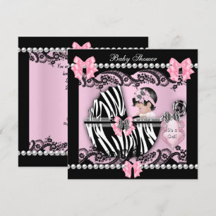 Convites Chá de Bebê Menina Bebê Fofo Zebra Rosa Renda