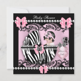 Convites Chá de Bebê Menina Bebê Fofo Zebra Rosa Renda