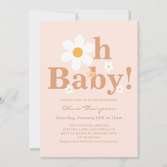 Convites Chá de Bebê Menina Boho Daisy (Frente)