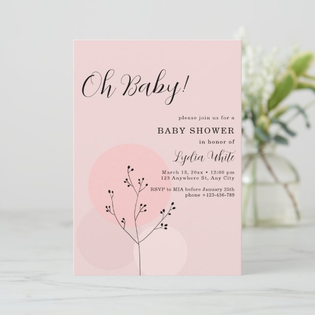 Convites Chá de Bebê Menina Boho Rosa Chá de Bebê Minimalis (Em pé/Frente)