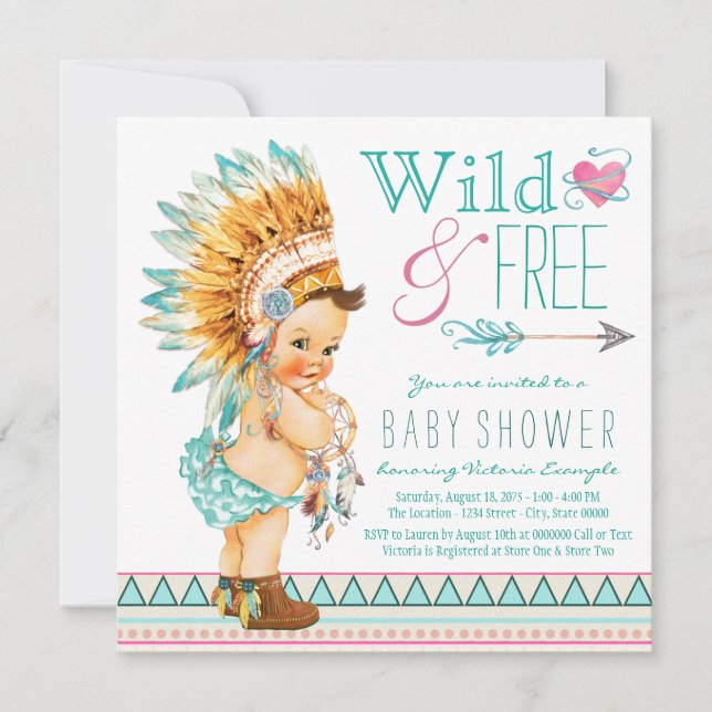 Convites Chá de Bebê Menina Boho Tribal (Frente)