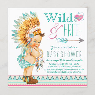 Convites Chá de Bebê Menina Boho Tribal