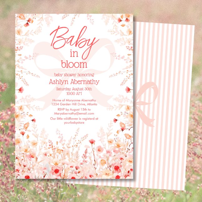 Convites Chá de Bebê Menina Boho Wildflower Baby in Bloom (Criador carregado)