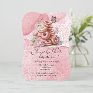 Convites Chá de Bebê Menina Borboleta Floral e Donuts Rosas