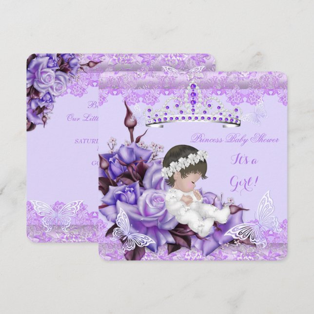 Convites Chá de Bebê Menina Borboleta Lilás Lavanda Rosa (Frente/Verso)
