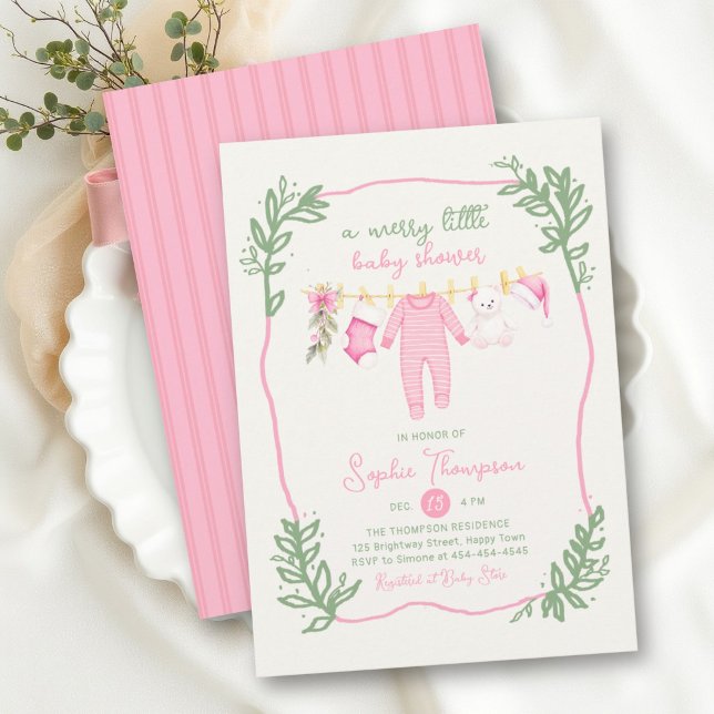 Convites Chá de Bebê Menina Botânico Rosa Verde Alegre (Criador carregado)