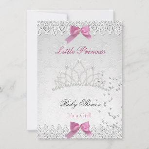 Convites Chá de Bebê Menina Branco Rosa Princesa Damasco 2