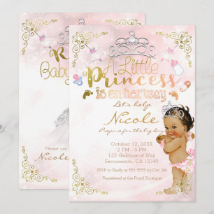 Convites Chá de Bebê Menina Brilho Rosa Uma Pequena Princes