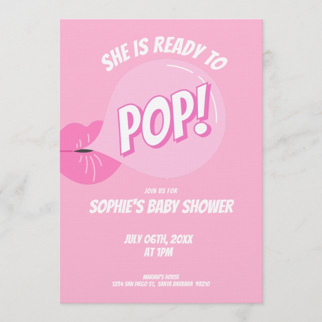 Convites Chá de Bebê Menina Bubblegum Está Pronta para Esto (Frente)