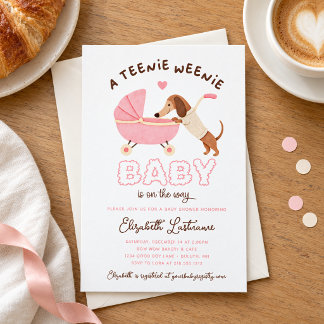 Convites Chá de Bebê Menina Cachorrinho Dachshund Rosa
