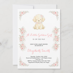 Convites Chá de Bebê Menina & Cachorrinho Retriever Dourado