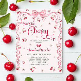 Convites Chá de Bebê Menina Cereja Top Laço Rosa