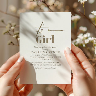 Convites Chá de Bebê Menina Chic Dourado Minimalista