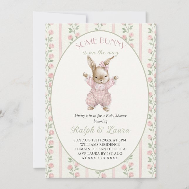 Convites Chá de Bebê Menina Coelhinha Rosa (Frente)